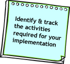 What resource will identify and track the activities required for your implementation?